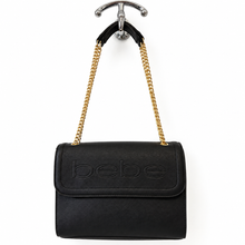Charger l'image dans la galerie, Bebe Black Faux Leather Shoulder Bag with Gold Chain Strap