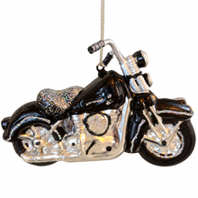 Load image into Gallery viewer, Black & Silver Glass Motorcycle Christmas Ornament with Glitter – 5.5" 2