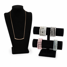 Charger l'image dans la galerie, Black Velvet Necklace Display Bust – 12" – Gently Used with bracelet stand