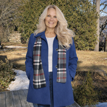 Load image into Gallery viewer, Blue Pea Coat with Plaid Scarf 2