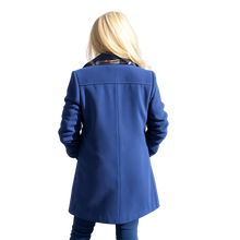 Load image into Gallery viewer, Blue Pea Coat with Plaid Scarf back 2