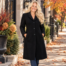 Load image into Gallery viewer, Classic Black Tailored Dress Coat with Notch Collar