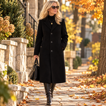 Load image into Gallery viewer, Classic Black Tailored Dress Coat with Notch Collar