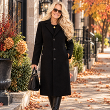 Load image into Gallery viewer, Classic Black Tailored Dress Coat with Notch Collar