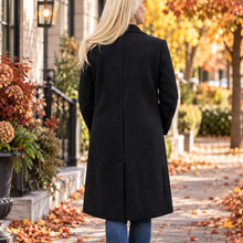 Load image into Gallery viewer, Classic Black Tailored Dress Coat with Notch Collar Back