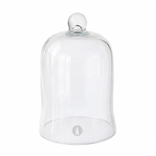Load image into Gallery viewer, Clear glass cloche dome with a rounded glass knob lid, shown empty on a solid white background.