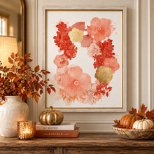Load image into Gallery viewer, Coral & Gold Floral Giclée Framed Art – 19" x 25"