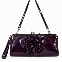 Load image into Gallery viewer, Deep Aubergine Purple Patent Floral Clutch & Shoulder Bag