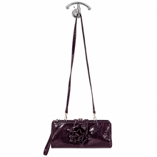 Load image into Gallery viewer, Deep Aubergine Purple Patent Floral Clutch & Shoulder Bag with strap