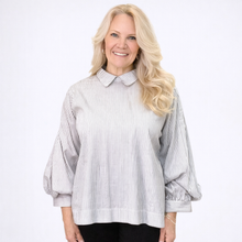 Load image into Gallery viewer, Elegant Striped Blouse with Puff Sleeves | Black & White2