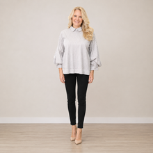 Load image into Gallery viewer, Elegant Striped Blouse with Puff Sleeves | Black & White