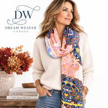Load image into Gallery viewer, FRAAS Orange, Navy & Turquoise Medallion Modal Scarf DW