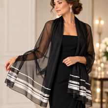 Load image into Gallery viewer, FRAAS Sheer Silk Evening Wrap | Black & Silver DW