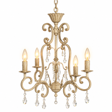 Load image into Gallery viewer, French Country Crystal Chandelier – Distressed Grey Taupe lit up