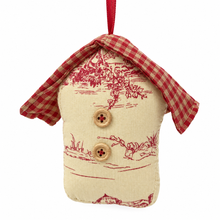 Load image into Gallery viewer, French Country Toile Birdhouse Christmas Ornament – Burgundy & Cream