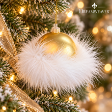 Load image into Gallery viewer, Gold Christmas Ball Ornament with White Feather Boa – 3.5" DW