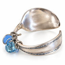 Load image into Gallery viewer, Handcrafted Vintage Silver Spoon Cuff Bracelet with Blue Glass Beads DW 2