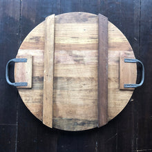 Load image into Gallery viewer, Wooden Round Tray with Metal Handles
