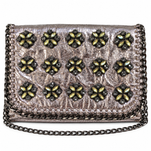 Charger l'image dans la galerie, INZI Blush Pink Metallic Crystal-Embellished Crossbody Clutch Bag front