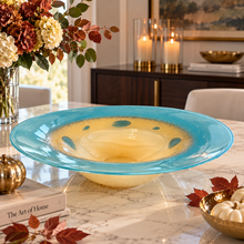 Load image into Gallery viewer, Large Aqua & Champagne Art Glass Centerpiece Bowl – 18" DW