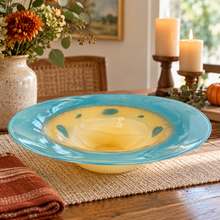 Load image into Gallery viewer, Large Aqua & Champagne Art Glass Centerpiece Bowl – 18" DW 3