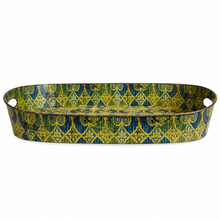 Load image into Gallery viewer, Large Blue & Green Ornamental Oval Decorative Metal Tray – 25"
