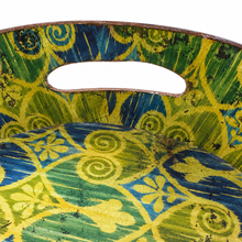 Load image into Gallery viewer, Large Blue & Green Ornamental Oval Decorative Metal Tray – 25" handle