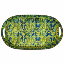 Load image into Gallery viewer, Large Blue & Green Ornamental Oval Decorative Metal Tray – 25" top