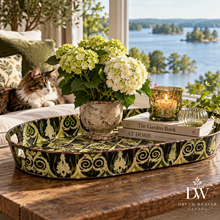 Load image into Gallery viewer, Large Green & Black Ornamental Oval Decorative Metal Tray – 25" DW