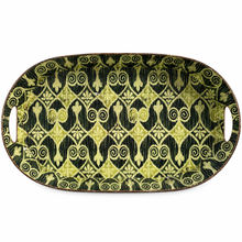 Load image into Gallery viewer, Large Green & Black Ornamental Oval Decorative Metal Tray – 25" top
