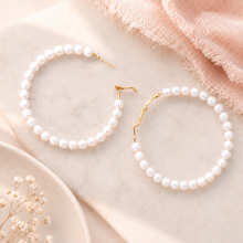 Load image into Gallery viewer, Large Pearl Hoop Earrings – Gold 65mm