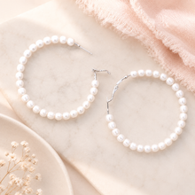 Load image into Gallery viewer, Large Pearl Hoop Earrings – Silver 65mm