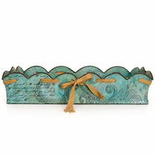 Charger l'image dans la galerie, Large Vintage-Style Aqua Metal Tray with Ribbon front 2