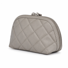 Load image into Gallery viewer, Light Grey Quilted Vegan Leather Toiletry Bag