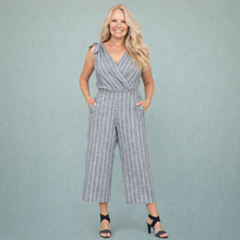 Load image into Gallery viewer, Linen Jumpsuit | Grey/Cream Stripe 1