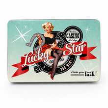 Load image into Gallery viewer, Lucky Star Vintage Casino Storage Tin – Pale Teal front