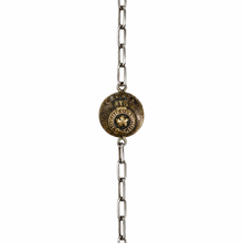 Charger l'image dans la galerie, Vintage Canadian maple leaf crown button bracelet with brass medallion and sterling silver chain