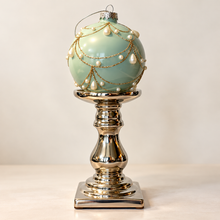 Load image into Gallery viewer, Seafoam Glass Christmas Ornament with Gold & Pearl Accents