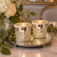 Charger l'image dans la galerie, Mirrored Mosaic Concrete Votive Candle Holders – Set of 2 on candle plate