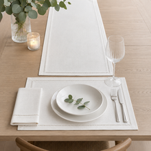 Load image into Gallery viewer, Off-White Shimmer Table Runner with Metallic Thread Detail