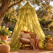 Charger l'image dans la galerie, Olive Green Sheer Organza Hanging Bed Canopy – 27" Hoop DW 2