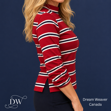 Load image into Gallery viewer, Organic Cotton Striped Mock Neck Top | Red Navy Stripe side2