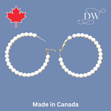 Load image into Gallery viewer, Pearl Hoop Earrings | Gold Large 65mm | Statement Grey