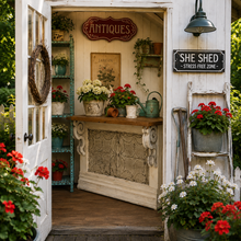 Load image into Gallery viewer, Reclaimed Farmhouse Store Counter | Antique Pine Top & Tin Front DW lifestyle