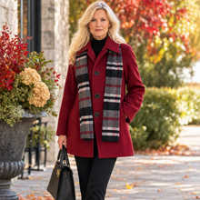 Charger l'image dans la galerie, Ruby Red Petite A-Line Peacoat with Plaid Scarf | Made in Canada