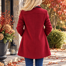 Load image into Gallery viewer, Ruby Red Petite Pea Coat with Removable Plaid Scarf | Dream Weaver back
