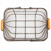 Charger l'image dans la galerie, Rustic Farmhouse Wire Basket with Wooden Handles top view