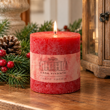 Load image into Gallery viewer, Rustic Red Pillar Candle | 4" x 4" Unscented Decorative Candle DW