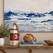 Load image into Gallery viewer, Rustic Red & White Wooden Nautical Buoy – Coastal Cottage Décor 3