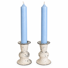 Load image into Gallery viewer, Set of 2 Distressed Cream Candle Holders | French Country Shabby Chic | 3" -3